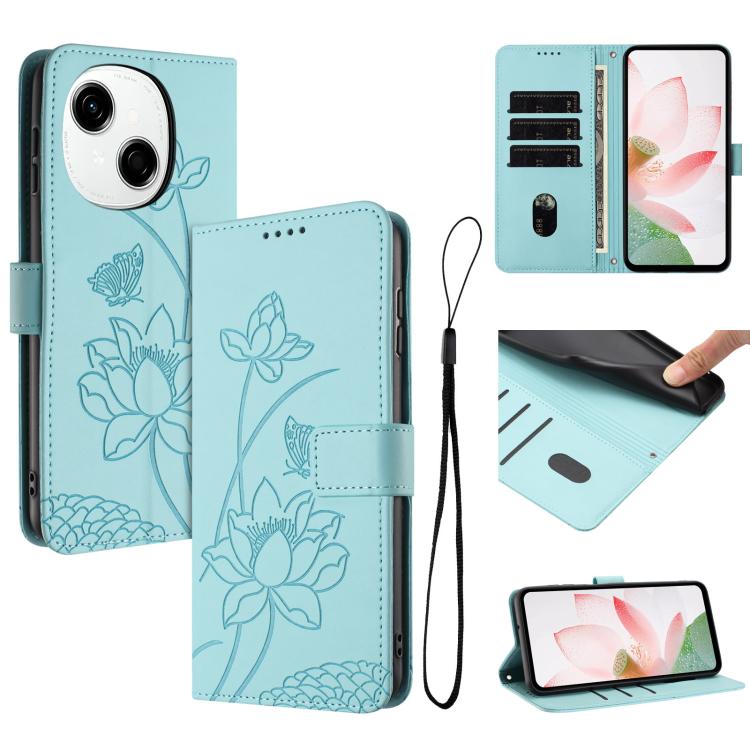 Lotus Embossed Leather Phone Case with Lanyard, For Tecno Camon 40 4G, For Tecno Camon 40 Pro 5G, For Tecno Spark 30C 5G / Pop 9 5G, For Tecno Spark Go 1 / Go 2025 / Go 1S, For Tecno Camon 30S / 30S Pro, For Tecno Pova 6 Neo 5G / Spark 30 5G           ...