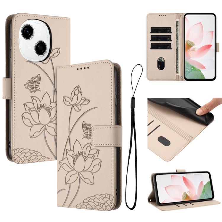 Lotus Embossed Leather Phone Case with Lanyard, For Tecno Camon 40 4G, For Tecno Camon 40 Pro 5G, For Tecno Spark 30C 5G / Pop 9 5G, For Tecno Spark Go 1 / Go 2025 / Go 1S, For Tecno Camon 30S / 30S Pro, For Tecno Pova 6 Neo 5G / Spark 30 5G           ...