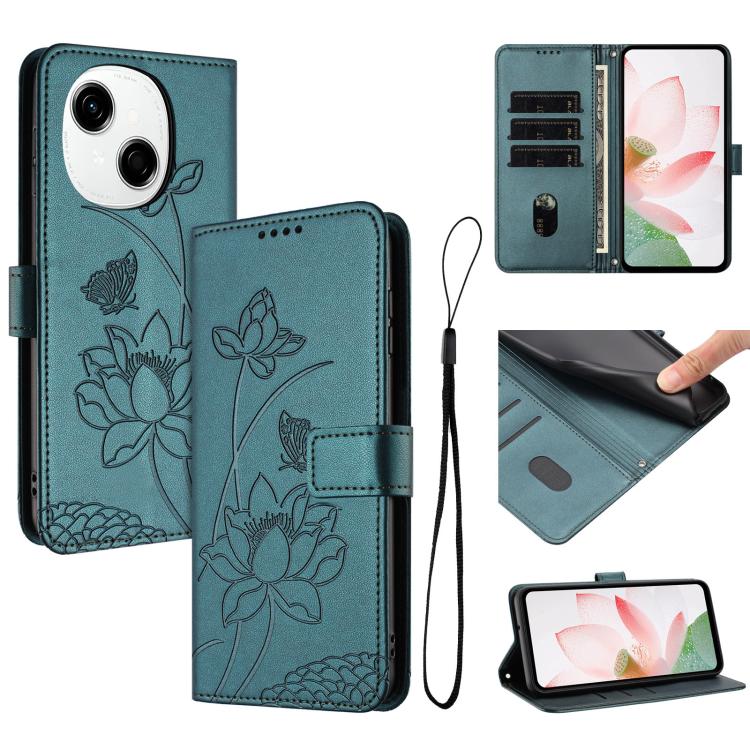Lotus Embossed Leather Phone Case with Lanyard, For Tecno Camon 40 4G, For Tecno Camon 40 Pro 5G, For Tecno Spark 30C 5G / Pop 9 5G, For Tecno Spark Go 1 / Go 2025 / Go 1S, For Tecno Camon 30S / 30S Pro, For Tecno Pova 6 Neo 5G / Spark 30 5G           ...