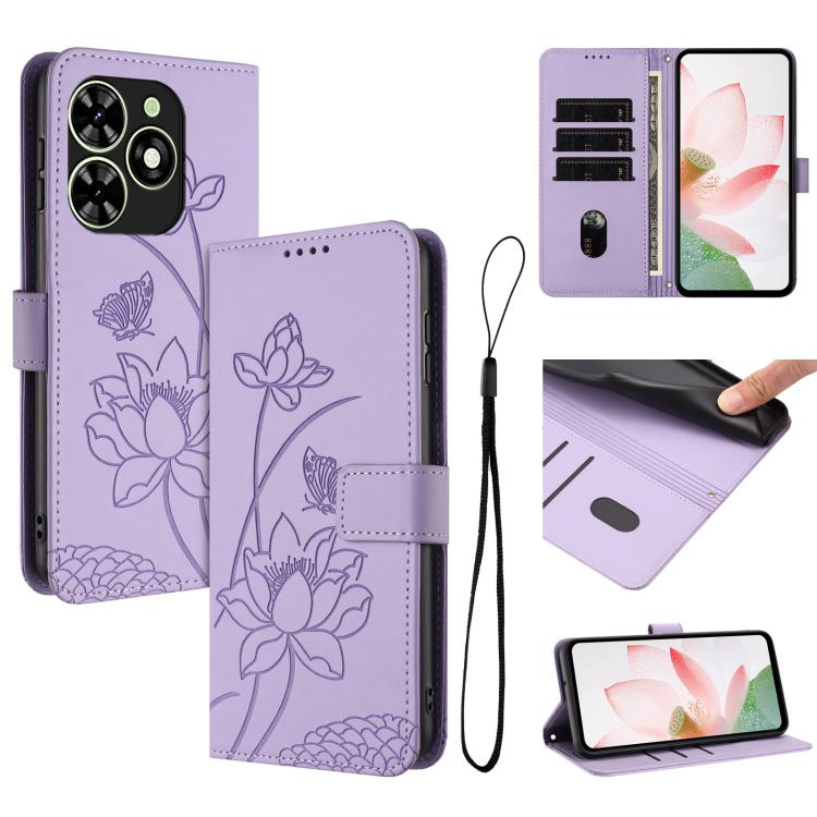 Lotus Embossed Leather Phone Case with Lanyard, For Tecno Spark 20 Pro+ 4G, For Tecno Spark Go 2024, For Tecno Pova 5 Pro, For Tecno Pova Neo 3, For Tecno Pova 5, For Tecno Camon 20 Premier, For Tecno Camon 20 Pro 5G, For Tecno Camon 20 / 20 Pro 4G    ...