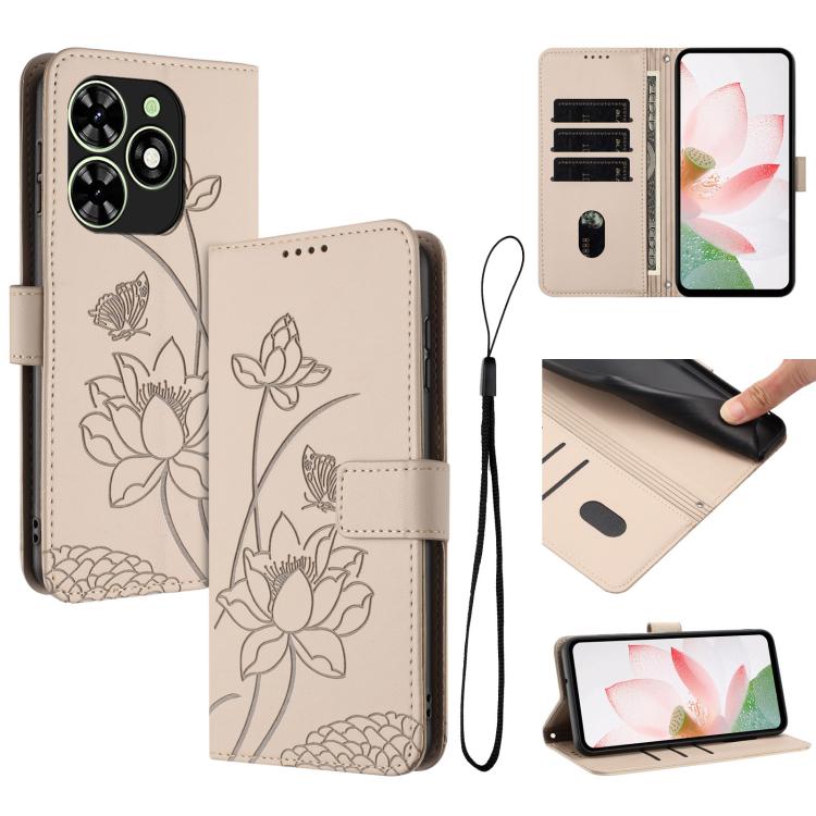 Lotus Embossed Leather Phone Case with Lanyard, For Tecno Spark 20 Pro+ 4G, For Tecno Spark Go 2024, For Tecno Pova 5 Pro, For Tecno Pova Neo 3, For Tecno Pova 5, For Tecno Camon 20 Premier, For Tecno Camon 20 Pro 5G, For Tecno Camon 20 / 20 Pro 4G    ...