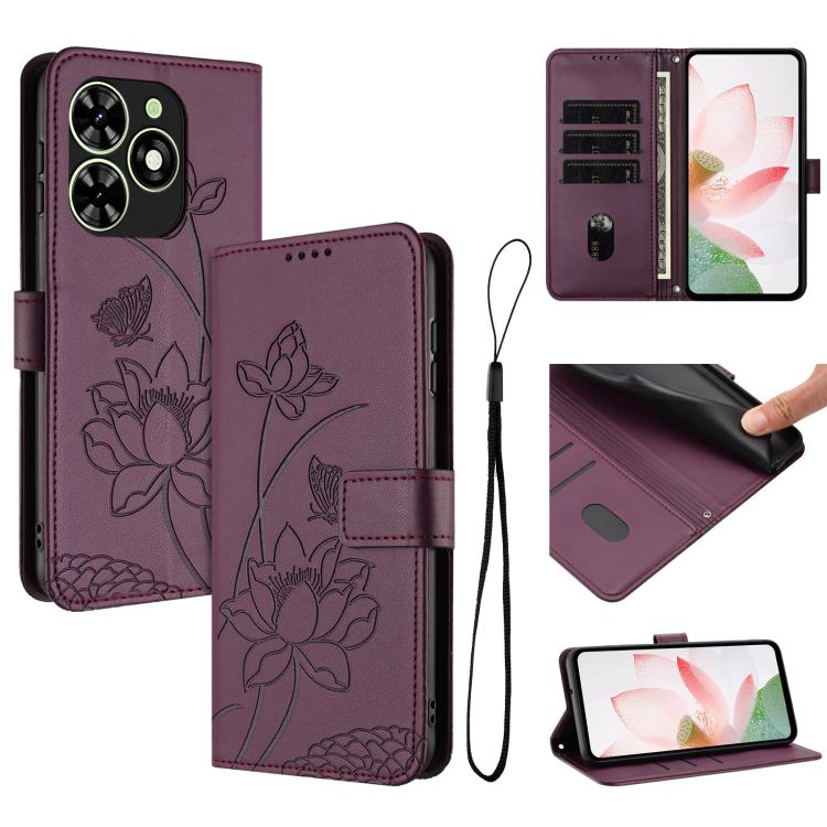 Lotus Embossed Leather Phone Case with Lanyard, For Tecno Spark 20 Pro+ 4G, For Tecno Spark Go 2024, For Tecno Pova 5 Pro, For Tecno Pova Neo 3, For Tecno Pova 5, For Tecno Camon 20 Premier, For Tecno Camon 20 Pro 5G, For Tecno Camon 20 / 20 Pro 4G    ...