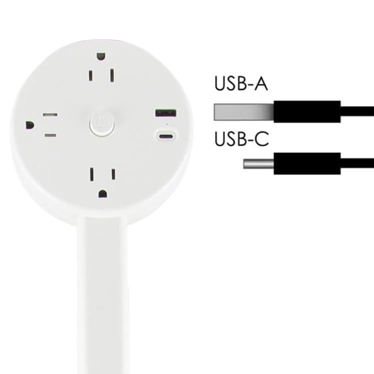 US Plug Round Power Outlet Extender Power Socket Extension Tool with USB / Type-C Fast Charging
