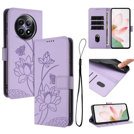 Lotus Embossed Leather Phone Case with Lanyard, For Realme 12 5G / 13 5G / 12x 5G Global, For Realme C63 / C61 / Note 60, For Realme 13+ 5G Global, For Realme 12+ 5G / 12 4G / P1 5G Global, For Realme C67 4G Global / 12 Lite 4G