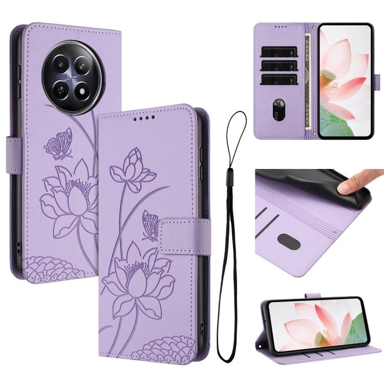 Lotus Embossed Leather Phone Case with Lanyard, For Realme 12 5G / 13 5G / 12x 5G Global, For Realme C63 / C61 / Note 60, For Realme 13+ 5G Global, For Realme 12+ 5G / 12 4G / P1 5G Global, For Realme C67 4G Global / 12 Lite 4G                         ...