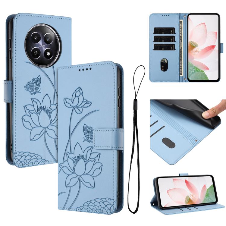Lotus Embossed Leather Phone Case with Lanyard, For Realme 12 5G / 13 5G / 12x 5G Global, For Realme C63 / C61 / Note 60, For Realme 13+ 5G Global, For Realme 12+ 5G / 12 4G / P1 5G Global, For Realme C67 4G Global / 12 Lite 4G                         ...