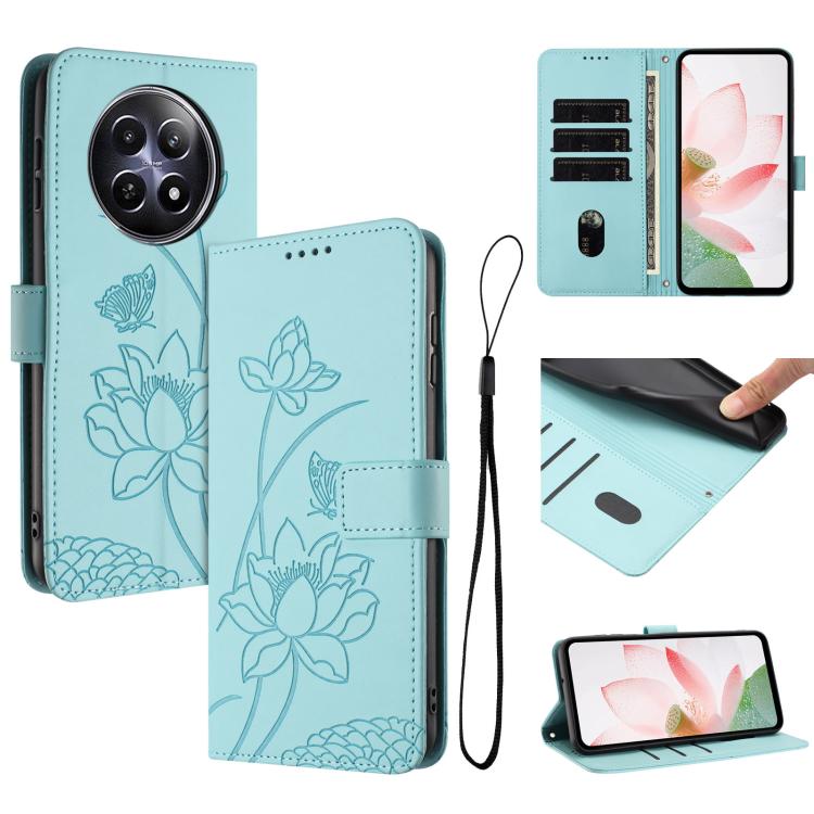 Lotus Embossed Leather Phone Case with Lanyard, For Realme 12 5G / 13 5G / 12x 5G Global, For Realme C63 / C61 / Note 60, For Realme 13+ 5G Global, For Realme 12+ 5G / 12 4G / P1 5G Global, For Realme C67 4G Global / 12 Lite 4G                         ...