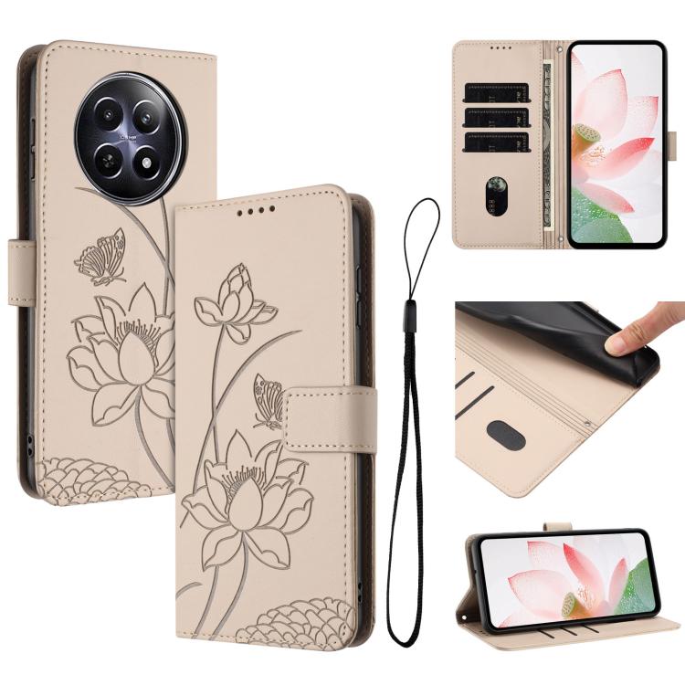 Lotus Embossed Leather Phone Case with Lanyard, For Realme 12 5G / 13 5G / 12x 5G Global, For Realme C63 / C61 / Note 60, For Realme 13+ 5G Global, For Realme 12+ 5G / 12 4G / P1 5G Global, For Realme C67 4G Global / 12 Lite 4G                         ...