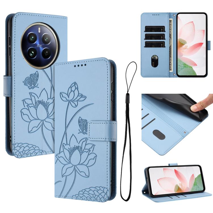 Lotus Embossed Leather Phone Case with Lanyard, For Realme 12 5G / 13 5G / 12x 5G Global, For Realme C63 / C61 / Note 60, For Realme 13+ 5G Global, For Realme 12+ 5G / 12 4G / P1 5G Global, For Realme C67 4G Global / 12 Lite 4G                         ...