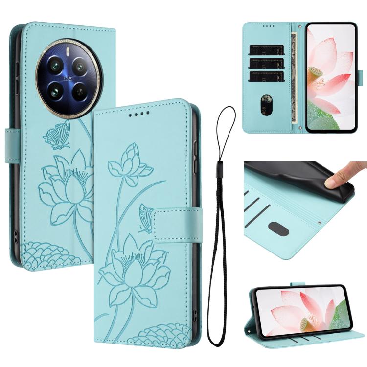 Lotus Embossed Leather Phone Case with Lanyard, For Realme 12 5G / 13 5G / 12x 5G Global, For Realme C63 / C61 / Note 60, For Realme 13+ 5G Global, For Realme 12+ 5G / 12 4G / P1 5G Global, For Realme C67 4G Global / 12 Lite 4G                         ...