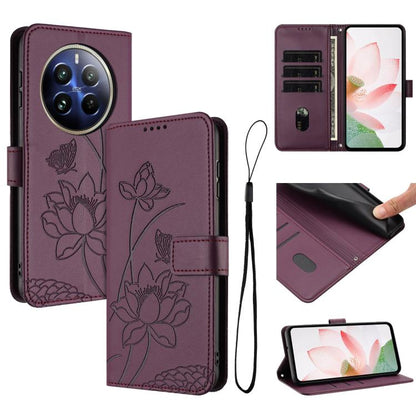 Lotus Embossed Leather Phone Case with Lanyard, For Realme 12 5G / 13 5G / 12x 5G Global, For Realme C63 / C61 / Note 60, For Realme 13+ 5G Global, For Realme 12+ 5G / 12 4G / P1 5G Global, For Realme C67 4G Global / 12 Lite 4G                         ...