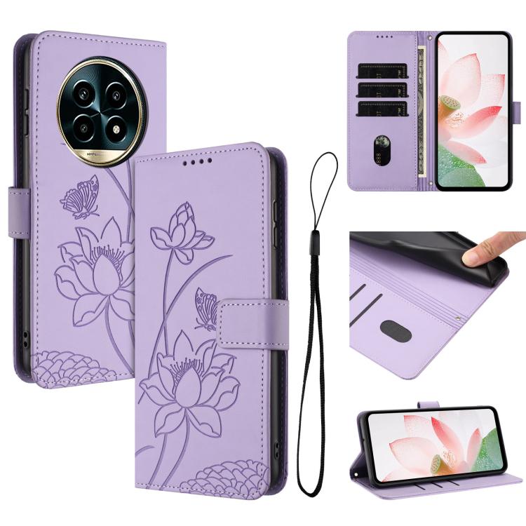 Lotus Embossed Leather Phone Case with Lanyard, For Realme 12 5G / 13 5G / 12x 5G Global, For Realme C63 / C61 / Note 60, For Realme 13+ 5G Global, For Realme 12+ 5G / 12 4G / P1 5G Global, For Realme C67 4G Global / 12 Lite 4G                         ...