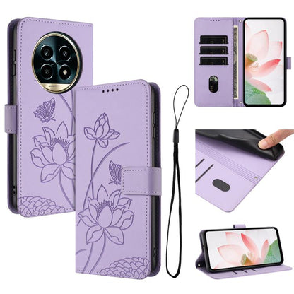 Lotus Embossed Leather Phone Case with Lanyard, For Realme 12 5G / 13 5G / 12x 5G Global, For Realme C63 / C61 / Note 60, For Realme 13+ 5G Global, For Realme 12+ 5G / 12 4G / P1 5G Global, For Realme C67 4G Global / 12 Lite 4G                         ...