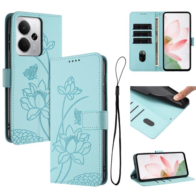 Lotus Embossed Leather Phone Case with Lanyard, For Realme 16T 5G, For Realme C100 / C100i / C100x 4G, For Realme P4 Power 5G, For Realme 16 5G, For Realme 16 Pro+ 5G, For Realme 16 Pro 5G, For Realme C85 5G / 15x 5G India, For Realme C85 Pro 4G       ...