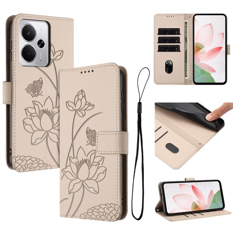 Lotus Embossed Leather Phone Case with Lanyard, For Realme 16T 5G, For Realme C100 / C100i / C100x 4G, For Realme P4 Power 5G, For Realme 16 5G, For Realme 16 Pro+ 5G, For Realme 16 Pro 5G, For Realme C85 5G / 15x 5G India, For Realme C85 Pro 4G       ...