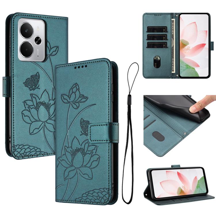 Lotus Embossed Leather Phone Case with Lanyard, For Realme 16T 5G, For Realme C100 / C100i / C100x 4G, For Realme P4 Power 5G, For Realme 16 5G, For Realme 16 Pro+ 5G, For Realme 16 Pro 5G, For Realme C85 5G / 15x 5G India, For Realme C85 Pro 4G       ...