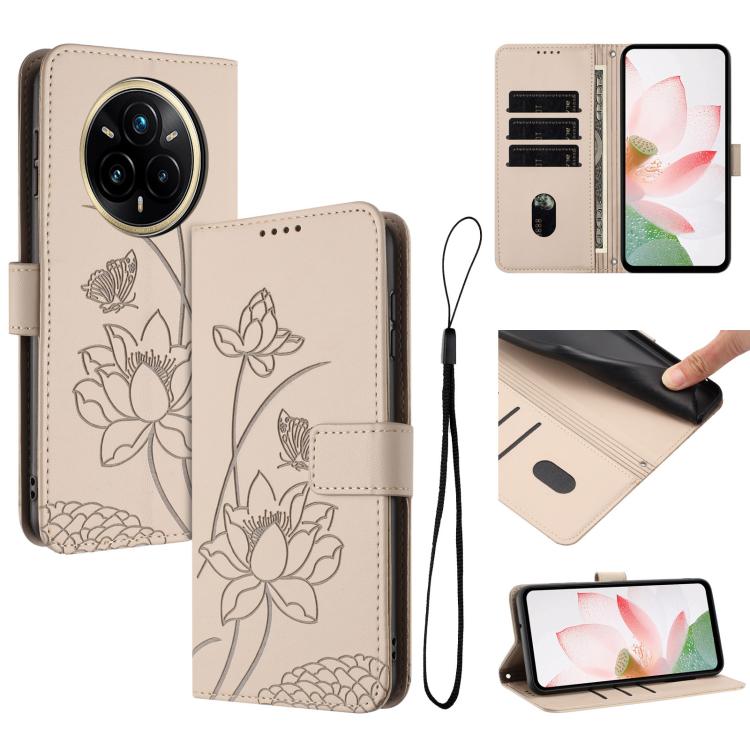 Lotus Embossed Leather Phone Case with Lanyard, For Realme 16T 5G, For Realme C100 / C100i / C100x 4G, For Realme P4 Power 5G, For Realme 16 5G, For Realme 16 Pro+ 5G, For Realme 16 Pro 5G, For Realme C85 5G / 15x 5G India, For Realme C85 Pro 4G       ...