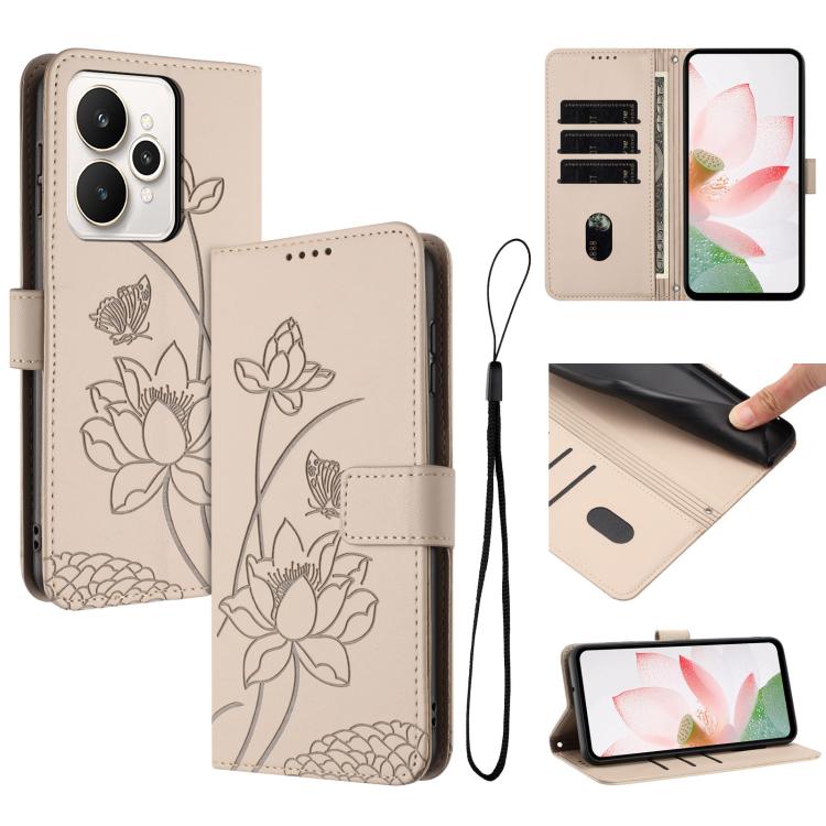 Lotus Embossed Leather Phone Case with Lanyard, For Realme 16T 5G, For Realme C100 / C100i / C100x 4G, For Realme P4 Power 5G, For Realme 16 5G, For Realme 16 Pro+ 5G, For Realme 16 Pro 5G, For Realme C85 5G / 15x 5G India, For Realme C85 Pro 4G       ...