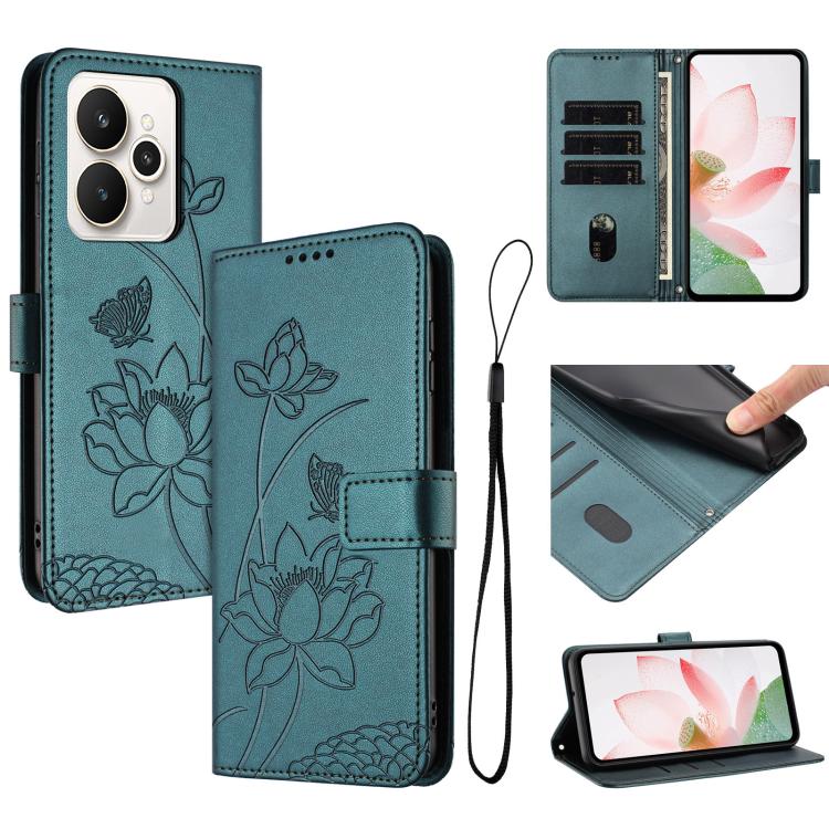 Lotus Embossed Leather Phone Case with Lanyard, For Realme 16T 5G, For Realme C100 / C100i / C100x 4G, For Realme P4 Power 5G, For Realme 16 5G, For Realme 16 Pro+ 5G, For Realme 16 Pro 5G, For Realme C85 5G / 15x 5G India, For Realme C85 Pro 4G       ...