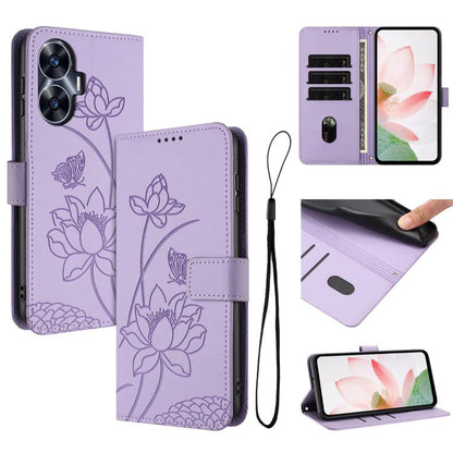 Lotus Embossed Leather Phone Case with Lanyard, For Realme 12 5G / 13 5G / 12x 5G Global, For Realme C63 / C61 / Note 60, For Realme 13+ 5G Global, For Realme 12+ 5G / 12 4G / P1 5G Global, For Realme C67 4G Global / 12 Lite 4G                         ...