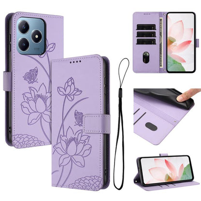 Lotus Embossed Leather Phone Case with Lanyard, For Realme 12 5G / 13 5G / 12x 5G Global, For Realme C63 / C61 / Note 60, For Realme 13+ 5G Global, For Realme 12+ 5G / 12 4G / P1 5G Global, For Realme C67 4G Global / 12 Lite 4G                         ...