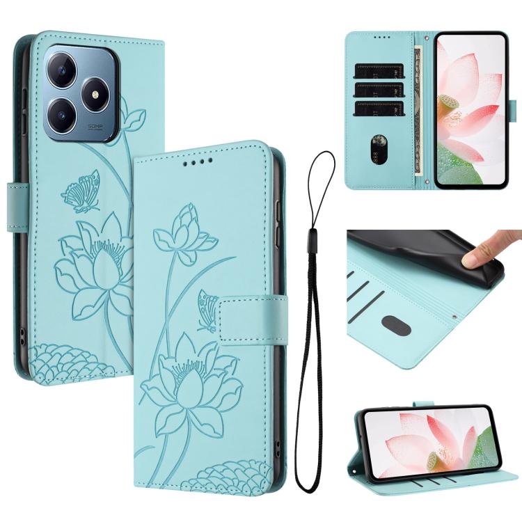 Lotus Embossed Leather Phone Case with Lanyard, For Realme 12 5G / 13 5G / 12x 5G Global, For Realme C63 / C61 / Note 60, For Realme 13+ 5G Global, For Realme 12+ 5G / 12 4G / P1 5G Global, For Realme C67 4G Global / 12 Lite 4G                         ...