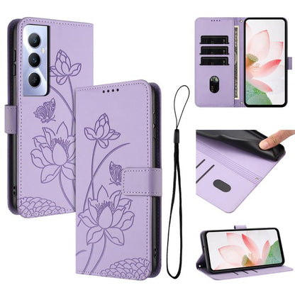 Lotus Embossed Leather Phone Case with Lanyard, For Realme 12 5G / 13 5G / 12x 5G Global, For Realme C63 / C61 / Note 60, For Realme 13+ 5G Global, For Realme 12+ 5G / 12 4G / P1 5G Global, For Realme C67 4G Global / 12 Lite 4G                         ...