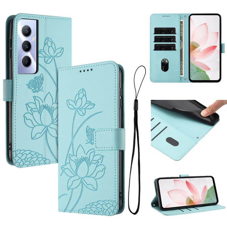 Lotus Embossed Leather Phone Case with Lanyard, For Realme 12 5G / 13 5G / 12x 5G Global, For Realme C63 / C61 / Note 60, For Realme 13+ 5G Global, For Realme 12+ 5G / 12 4G / P1 5G Global, For Realme C67 4G Global / 12 Lite 4G                         ...