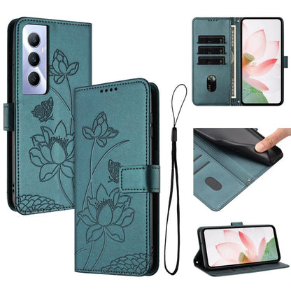 Lotus Embossed Leather Phone Case with Lanyard, For Realme 12 5G / 13 5G / 12x 5G Global, For Realme C63 / C61 / Note 60, For Realme 13+ 5G Global, For Realme 12+ 5G / 12 4G / P1 5G Global, For Realme C67 4G Global / 12 Lite 4G                         ...