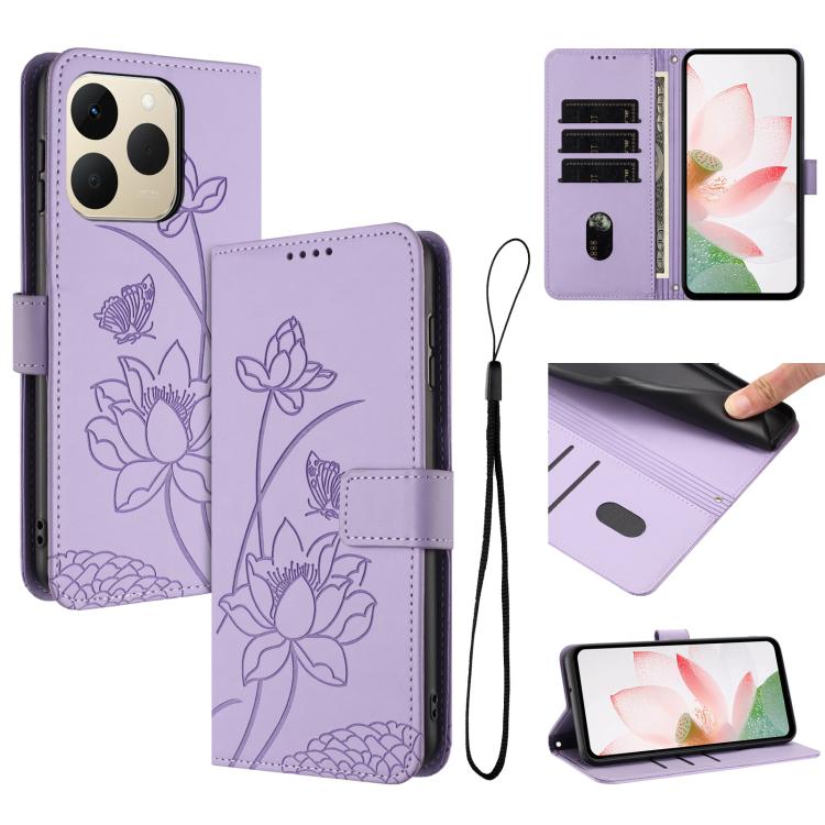 Lotus Embossed Leather Phone Case with Lanyard, For Realme 16T 5G, For Realme C100 / C100i / C100x 4G, For Realme P4 Power 5G, For Realme 16 5G, For Realme 16 Pro+ 5G, For Realme 16 Pro 5G, For Realme C85 5G / 15x 5G India, For Realme C85 Pro 4G       ...