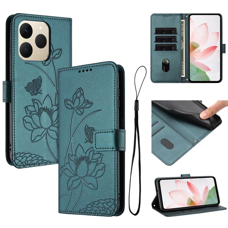Lotus Embossed Leather Phone Case with Lanyard, For Realme 16T 5G, For Realme C100 / C100i / C100x 4G, For Realme P4 Power 5G, For Realme 16 5G, For Realme 16 Pro+ 5G, For Realme 16 Pro 5G, For Realme C85 5G / 15x 5G India, For Realme C85 Pro 4G       ...