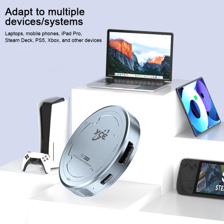 YCE-V195H USB-C / Type-C to PD3.0, HD2.0, USB3.2, 3.5mm, M.2 NVMe Magnetic Hard Drive Enclosure, YCE-V195H