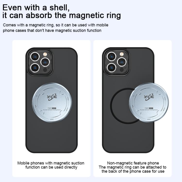 YCE-V195H USB-C / Type-C to PD3.0, HD2.0, USB3.2, 3.5mm, M.2 NVMe Magnetic Hard Drive Enclosure, YCE-V195H
