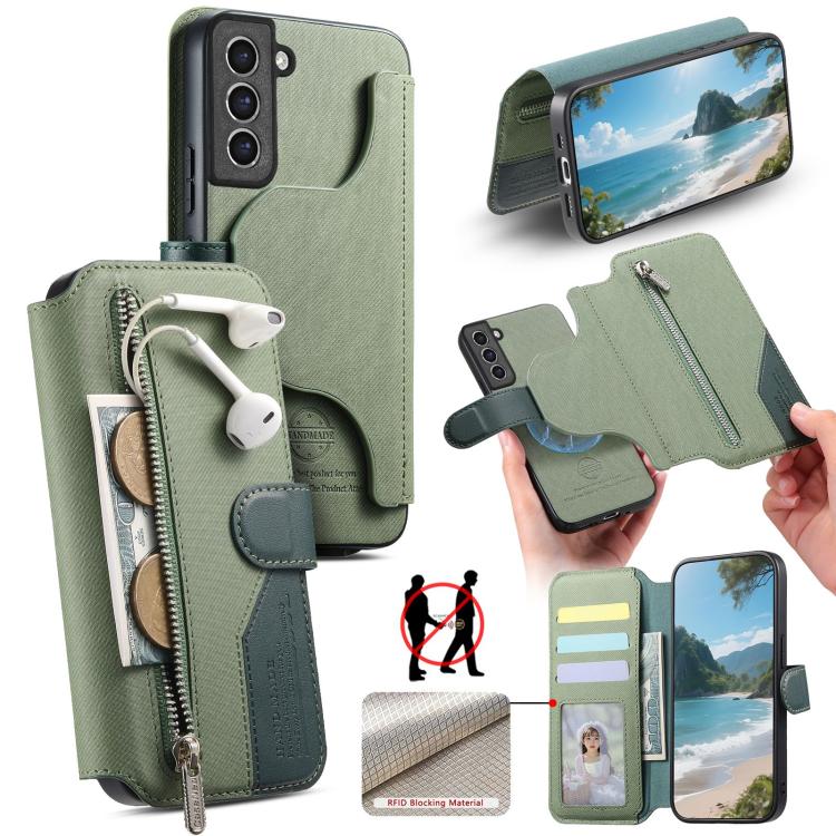 Twill Fabric MagSafe RFID Anti-theft Zipper Wallet Leather Phone Case, For Galaxy S26 FE 5G, For Galaxy S26+ 5G, For Galaxy S26 Ultra 5G, For Galaxy S25 FE 5G, For Galaxy S25 Edge 5G, For Galaxy S25 5G, For Galaxy S25+ 5G, For Galaxy S24 FE 5G         ...