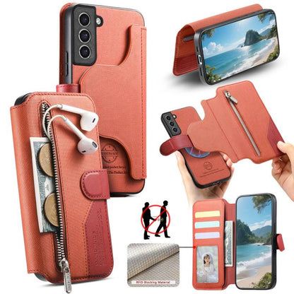 Twill Fabric MagSafe RFID Anti-theft Zipper Wallet Leather Phone Case, For Galaxy S26 FE 5G, For Galaxy S26+ 5G, For Galaxy S26 Ultra 5G, For Galaxy S25 FE 5G, For Galaxy S25 Edge 5G, For Galaxy S25 5G, For Galaxy S25+ 5G, For Galaxy S24 FE 5G         ...
