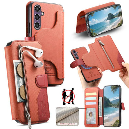 Twill Fabric MagSafe RFID Anti-theft Zipper Wallet Leather Phone Case, For Galaxy S26 FE 5G, For Galaxy S26+ 5G, For Galaxy S26 Ultra 5G, For Galaxy S25 FE 5G, For Galaxy S25 Edge 5G, For Galaxy S25 5G, For Galaxy S25+ 5G, For Galaxy S24 FE 5G         ...