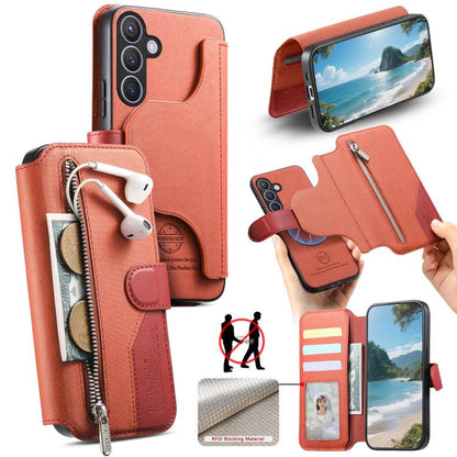 Twill Fabric MagSafe RFID Anti-theft Zipper Wallet Leather Phone Case, For Galaxy S26 FE 5G, For Galaxy S26+ 5G, For Galaxy S26 Ultra 5G, For Galaxy S25 FE 5G, For Galaxy S25 Edge 5G, For Galaxy S25 5G, For Galaxy S25+ 5G, For Galaxy S24 FE 5G         ...
