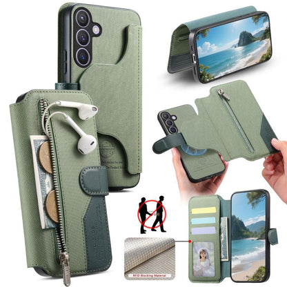 Twill Fabric MagSafe RFID Anti-theft Zipper Wallet Leather Phone Case, For Galaxy S26 FE 5G, For Galaxy S26+ 5G, For Galaxy S26 Ultra 5G, For Galaxy S25 FE 5G, For Galaxy S25 Edge 5G, For Galaxy S25 5G, For Galaxy S25+ 5G, For Galaxy S24 FE 5G         ...