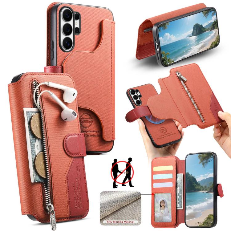 Twill Fabric MagSafe RFID Anti-theft Zipper Wallet Leather Phone Case, For Galaxy S26 FE 5G, For Galaxy S26+ 5G, For Galaxy S26 Ultra 5G, For Galaxy S25 FE 5G, For Galaxy S25 Edge 5G, For Galaxy S25 5G, For Galaxy S25+ 5G, For Galaxy S24 FE 5G         ...
