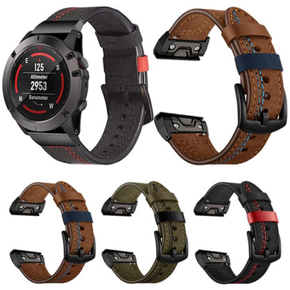 Seven-Line Leather Watch Band, For Garmin 26mm, For Garmin 22mm