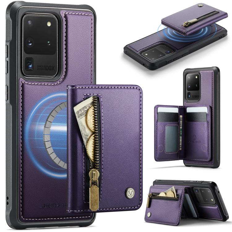 JEEHOOD J12 Exquisite RFID MagSafe Zipper Card Bag Phone Case, For Samsung Galaxy S20 FE 5G, For Samsung Galaxy S20 Ultra 5G, For Samsung Galaxy S20, For Samsung Galaxy S20+