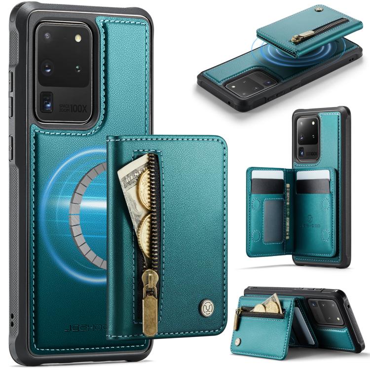 JEEHOOD J12 Exquisite RFID MagSafe Zipper Card Bag Phone Case, For Samsung Galaxy S20 FE 5G, For Samsung Galaxy S20 Ultra 5G, For Samsung Galaxy S20, For Samsung Galaxy S20+
