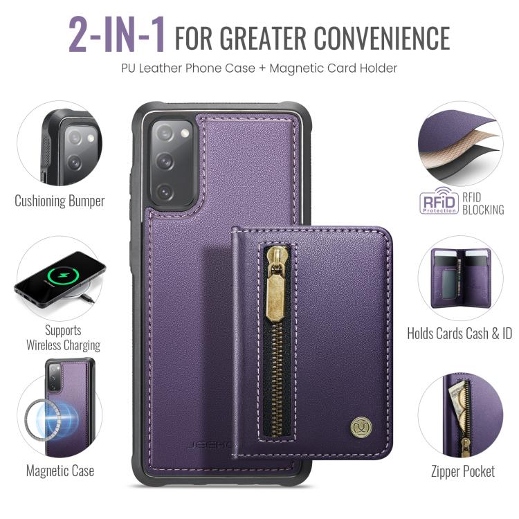 JEEHOOD J12 Exquisite RFID MagSafe Zipper Card Bag Phone Case, For Samsung Galaxy S20 FE 5G, For Samsung Galaxy S20 Ultra 5G, For Samsung Galaxy S20, For Samsung Galaxy S20+