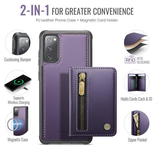 JEEHOOD J12 Exquisite RFID MagSafe Zipper Card Bag Phone Case, For Samsung Galaxy S20 FE 5G, For Samsung Galaxy S20 Ultra 5G, For Samsung Galaxy S20, For Samsung Galaxy S20+