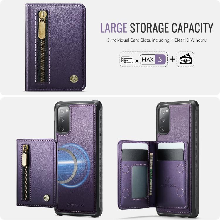 JEEHOOD J12 Exquisite RFID MagSafe Zipper Card Bag Phone Case, For Samsung Galaxy S20 FE 5G, For Samsung Galaxy S20 Ultra 5G, For Samsung Galaxy S20, For Samsung Galaxy S20+