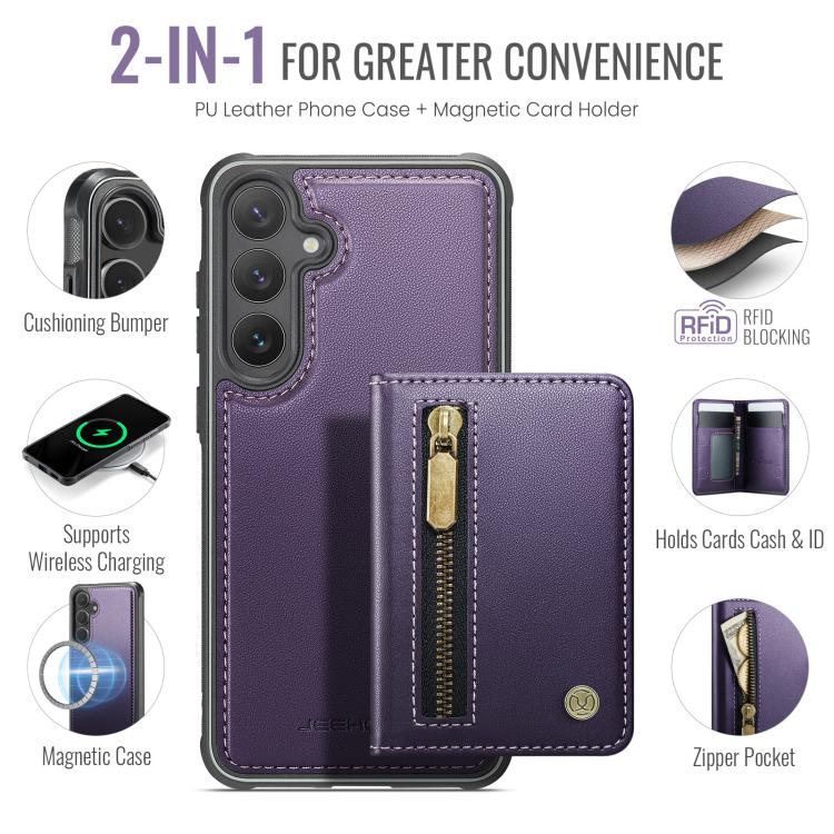 JEEHOOD J12 Exquisite RFID MagSafe Zipper Card Bag Phone Case, For Galaxy S26 FE 5G, For Samsung Galaxy S26+ 5G, For Samsung Galaxy S26 Ultra 5G, For Samsung Galaxy S26 5G, For Samsung Galaxy S25 FE 5G, For Samsung Galaxy S25 Edge 5G                   ...