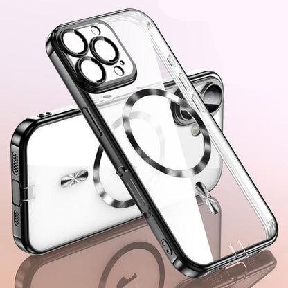 Plating Paint TPU MagSafe Phone Case with Dust Plug & Lens Film, For iPhone 16 Pro Max, For iPhone 16 Pro, For iPhone 16, For iPhone 15 Pro Max, For iPhone 15 Pro, For iPhone 15