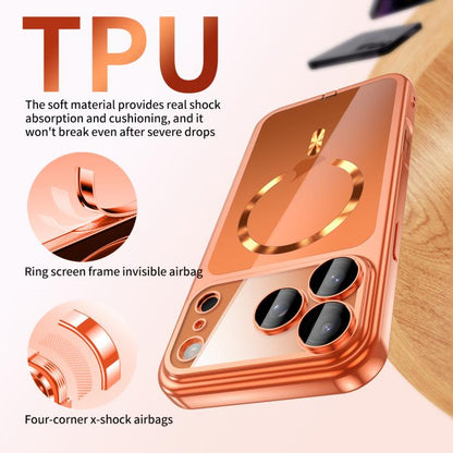 Plating Paint TPU MagSafe Phone Case with Dust Plug & Lens Film, For iPhone 16 Pro Max, For iPhone 16 Pro, For iPhone 16, For iPhone 15 Pro Max, For iPhone 15 Pro, For iPhone 15