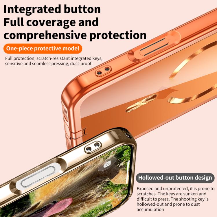 Plating Paint TPU MagSafe Phone Case with Dust Plug & Lens Film, For iPhone 16 Pro Max, For iPhone 16 Pro, For iPhone 16, For iPhone 15 Pro Max, For iPhone 15 Pro, For iPhone 15