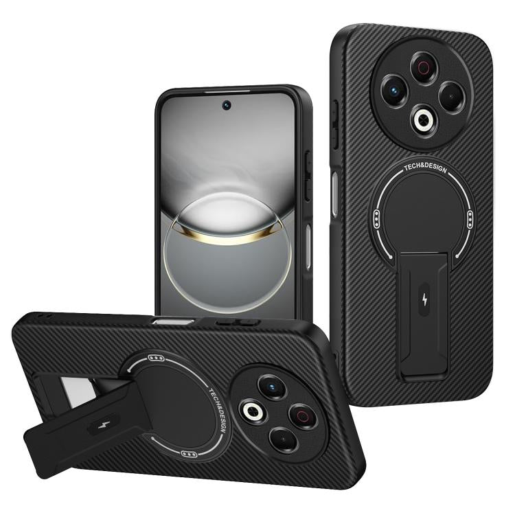 Carbon Fiber Texture MagSafe Phone Case with Holder, For Tecno Spark 30 Pro 4G, For Tecno Spark 30 4G